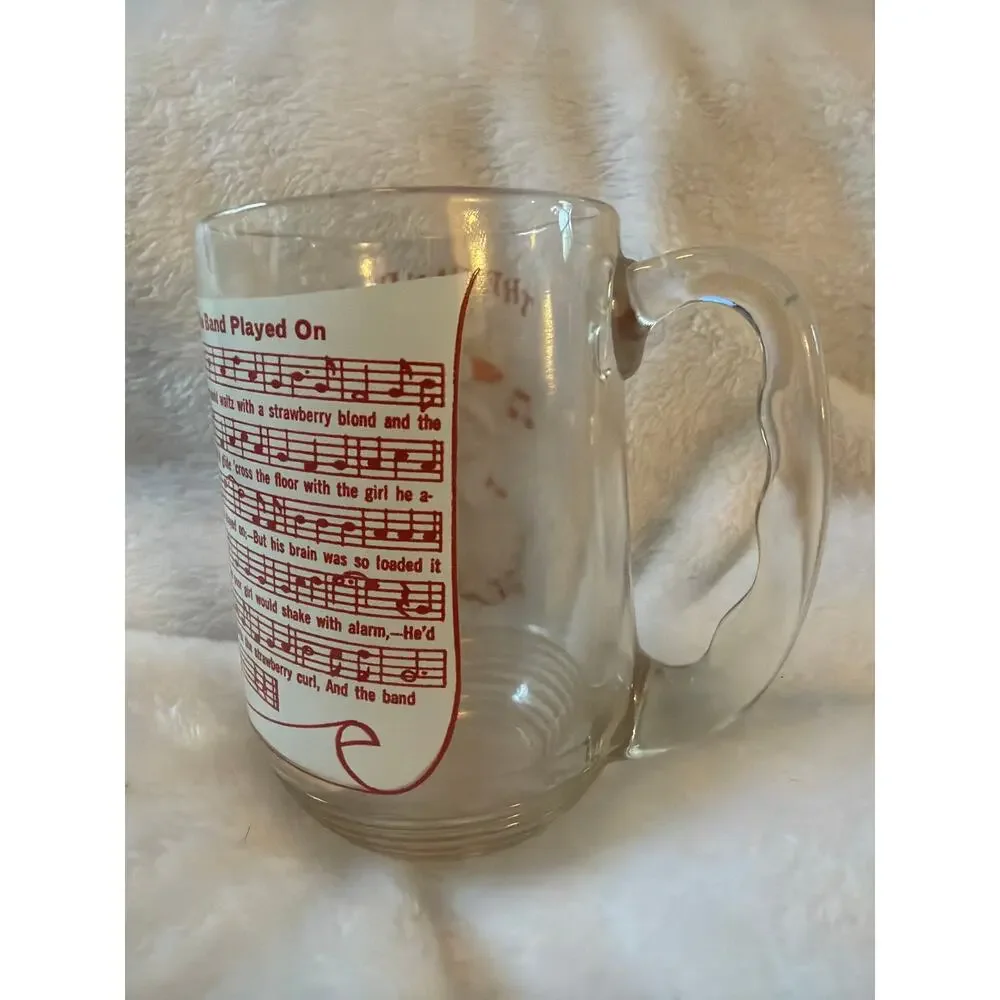 VTG Hazel Atlas The Band Played On Song Lyrics Glass Mug Dancing Couple Red 5